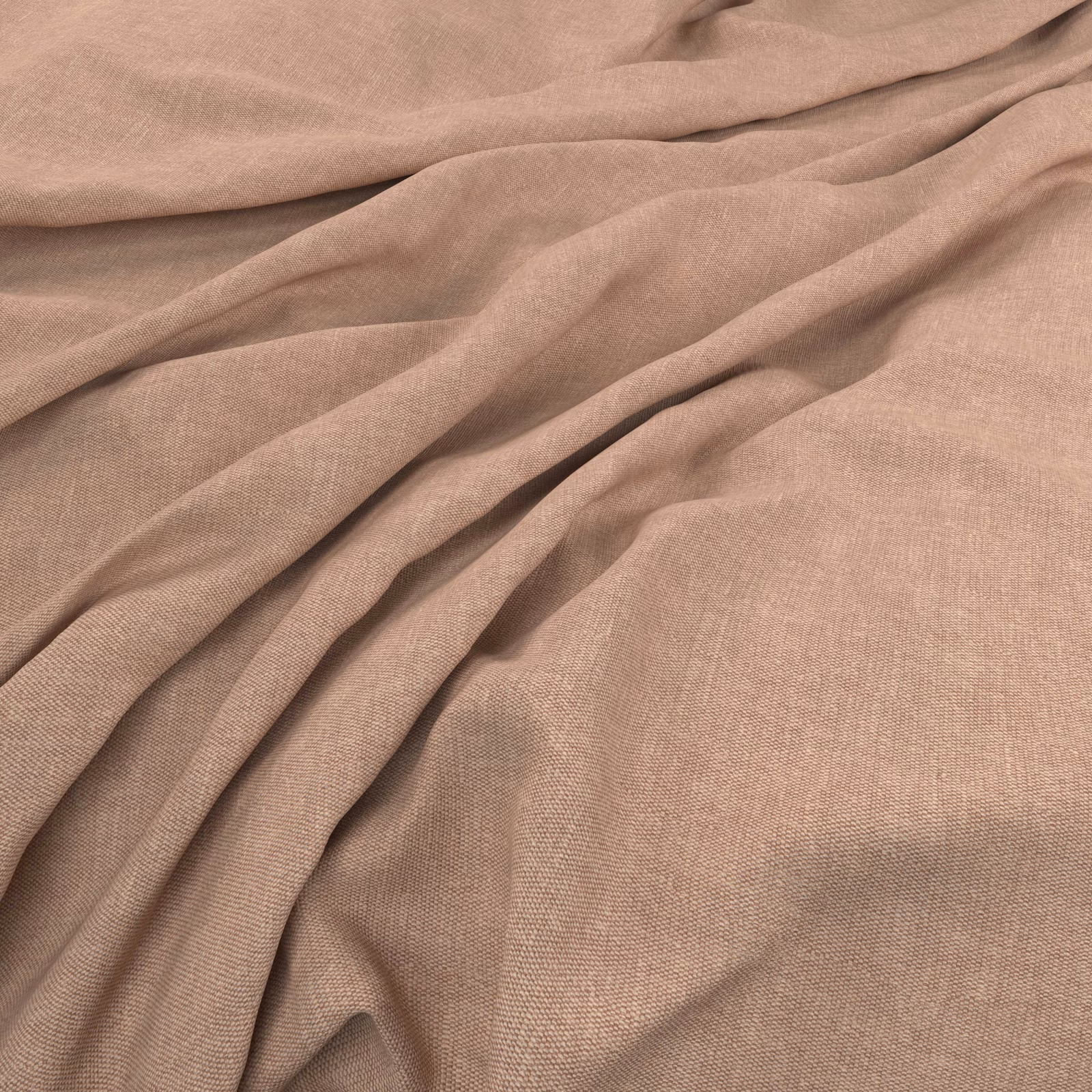 Warm blush-taupe woven cloth gathered into soft folds with fine crosswise texture