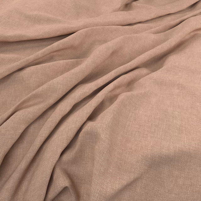 Warm blush-taupe woven cloth gathered into soft folds with fine crosswise texture