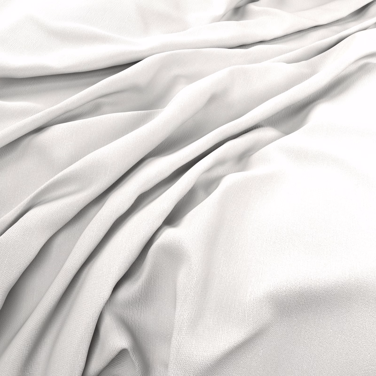Chalk-white fabric in fluid folds, showing fine weave and a subtle satin sheen