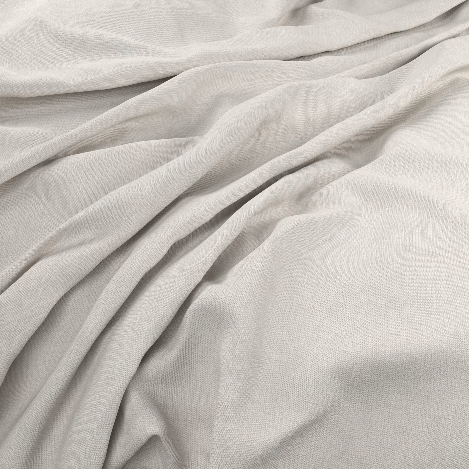 Pale limewashed greige fabric in soft folds, showing a fine even woven texture