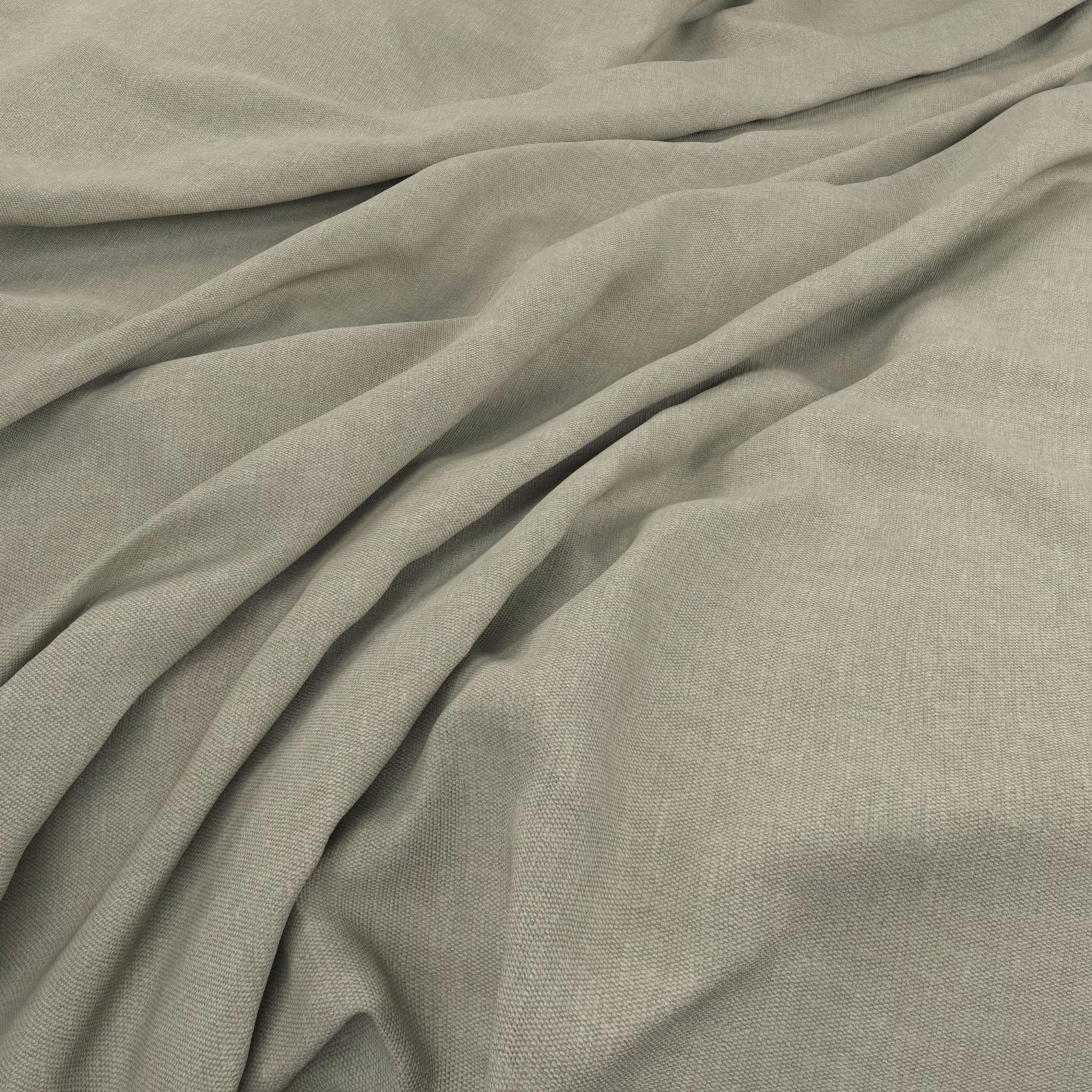 Muted sage-grey plain weave falling in soft, fluid folds