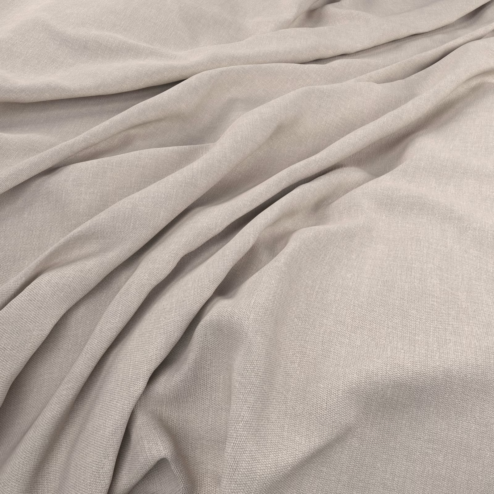 Pale mushroom taupe fabric with a fine plain weave and soft gathered folds