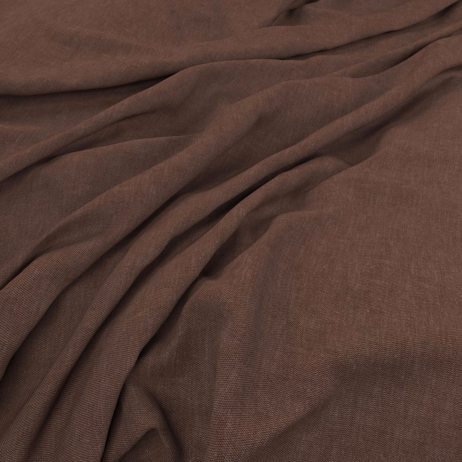 Close view of softly draped, fine-woven muted rouge-brown textile