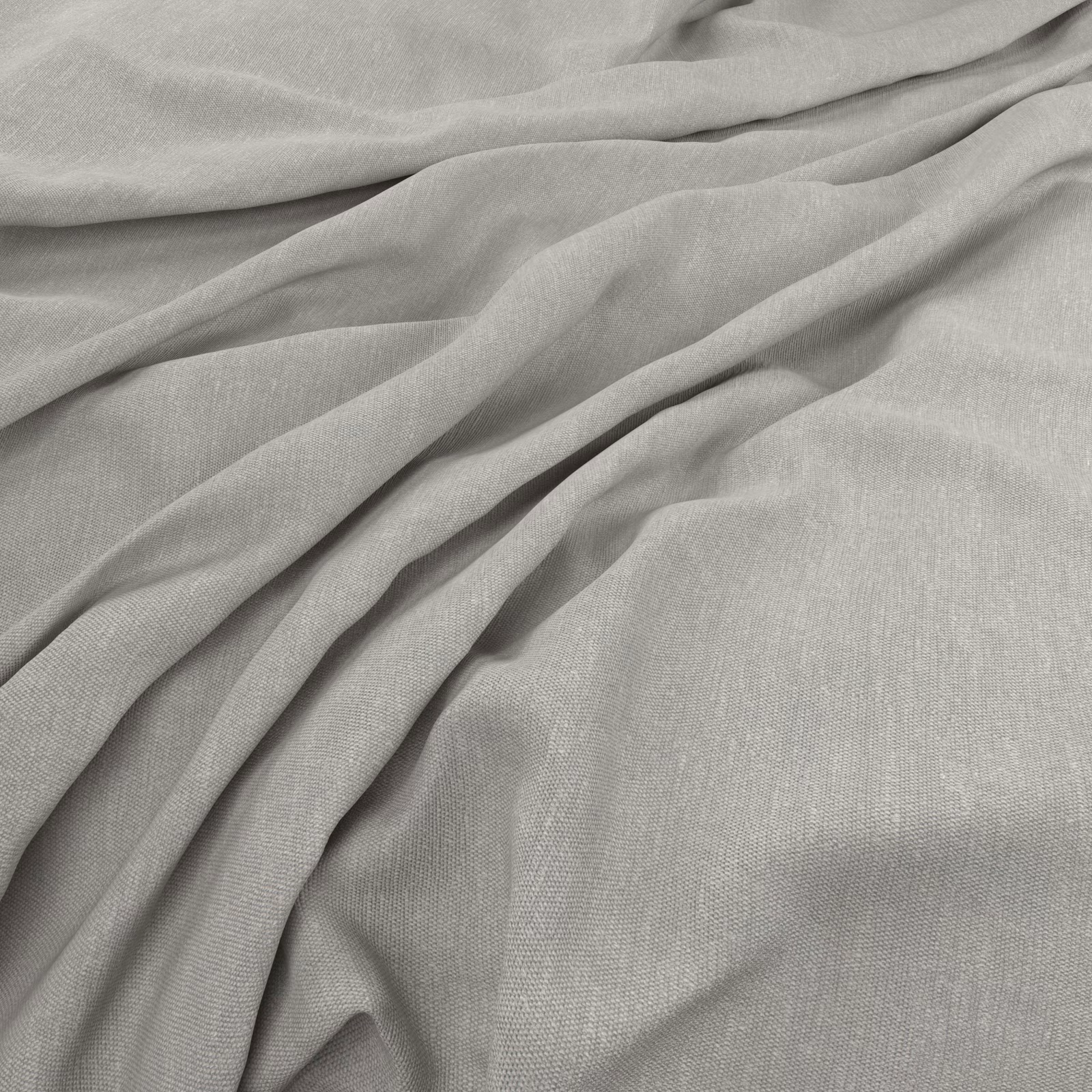 Soft smoke-grey plain weave fabric draped in loose folds with a fine texture
