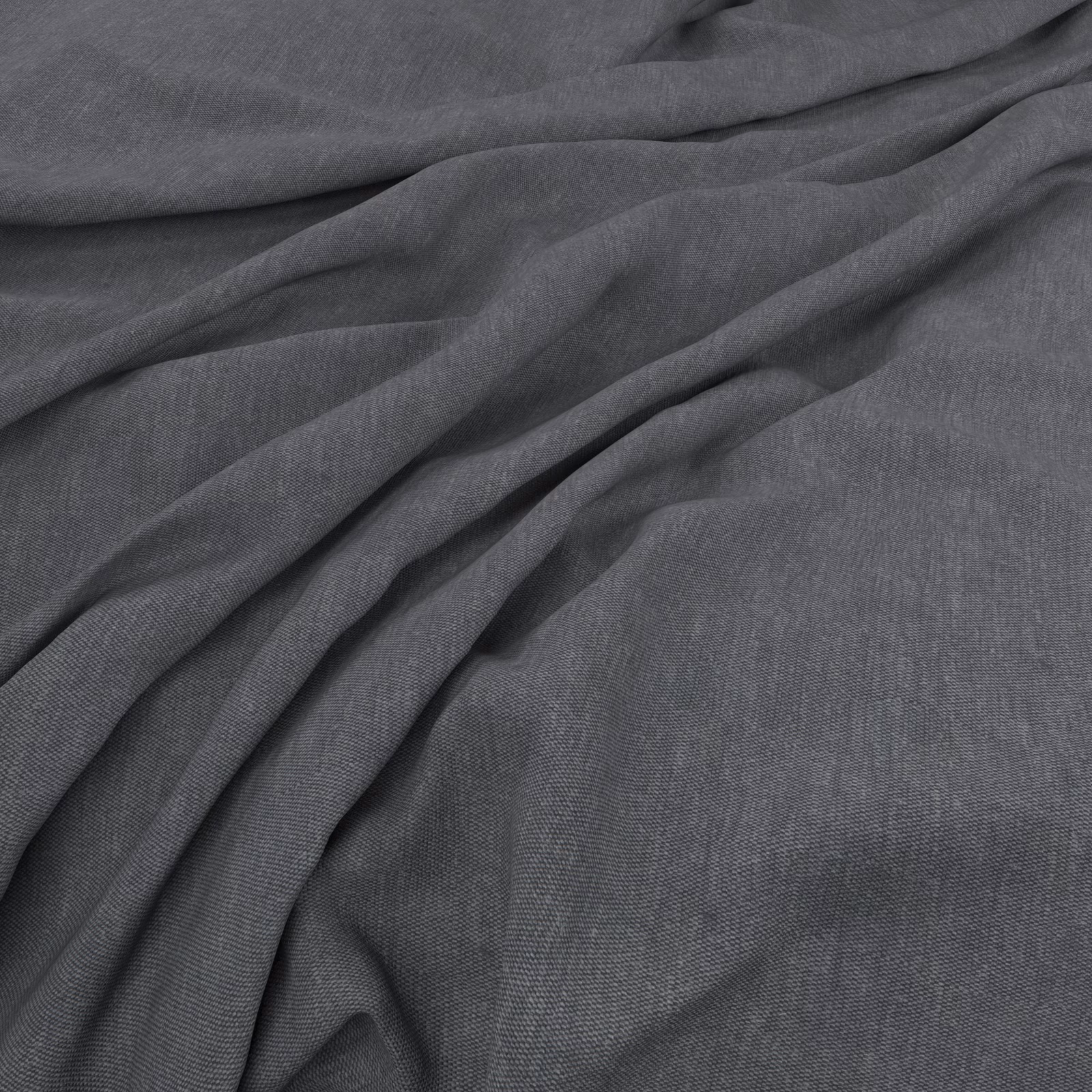 Deep storm-grey fine weave gathered into soft, fluid diagonal folds