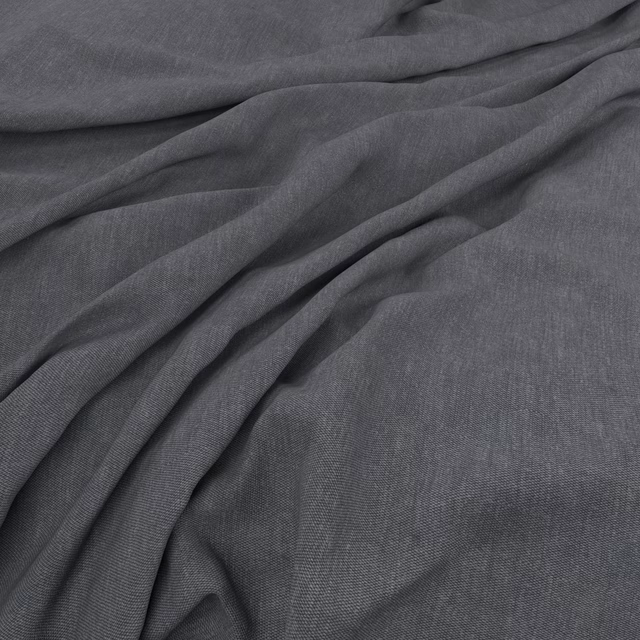 Deep storm-grey fine weave gathered into soft, fluid diagonal folds