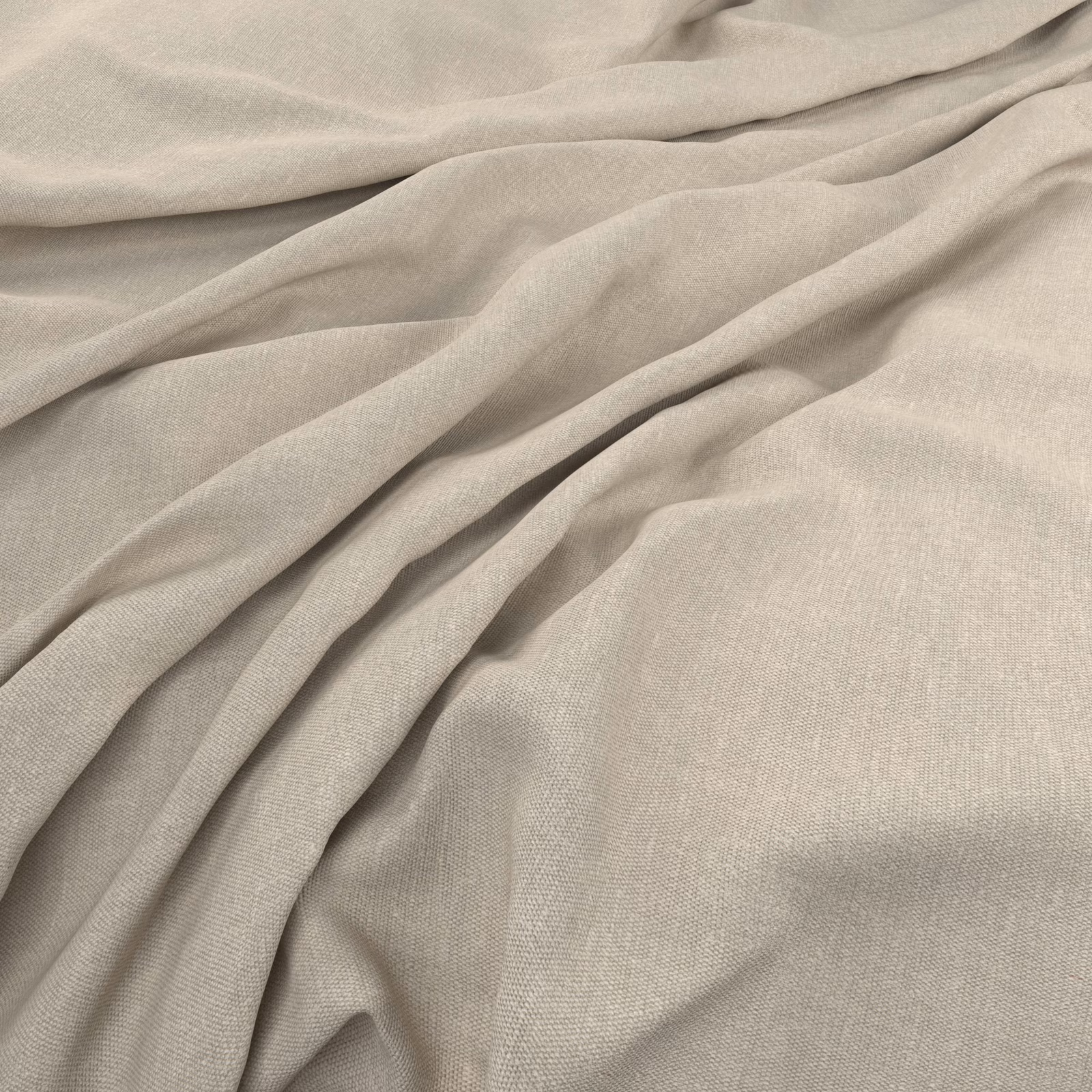 Pale greige-taupe plain weave draped in soft, fluid folds