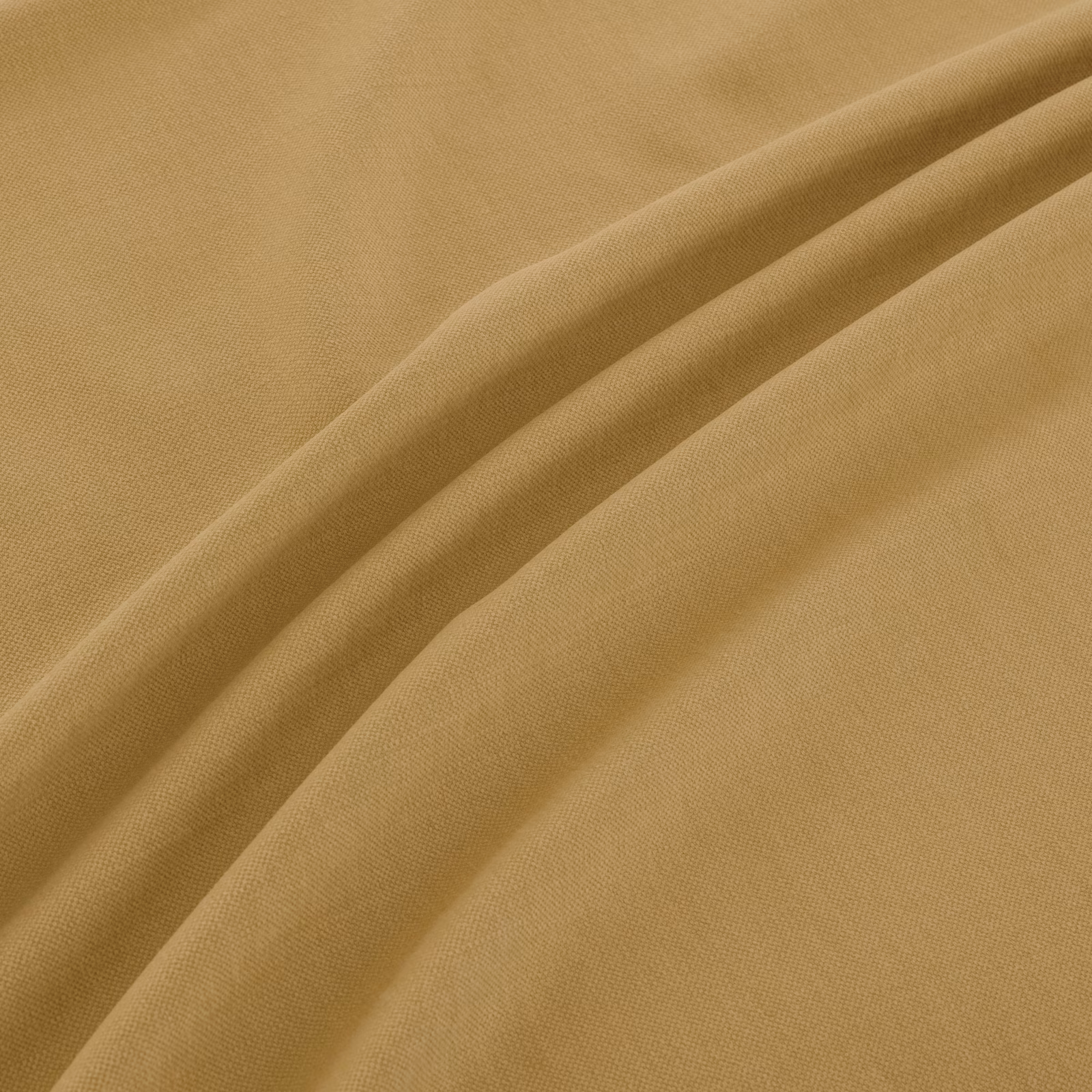 Warm camel woven fabric with fine texture and soft diagonal folds