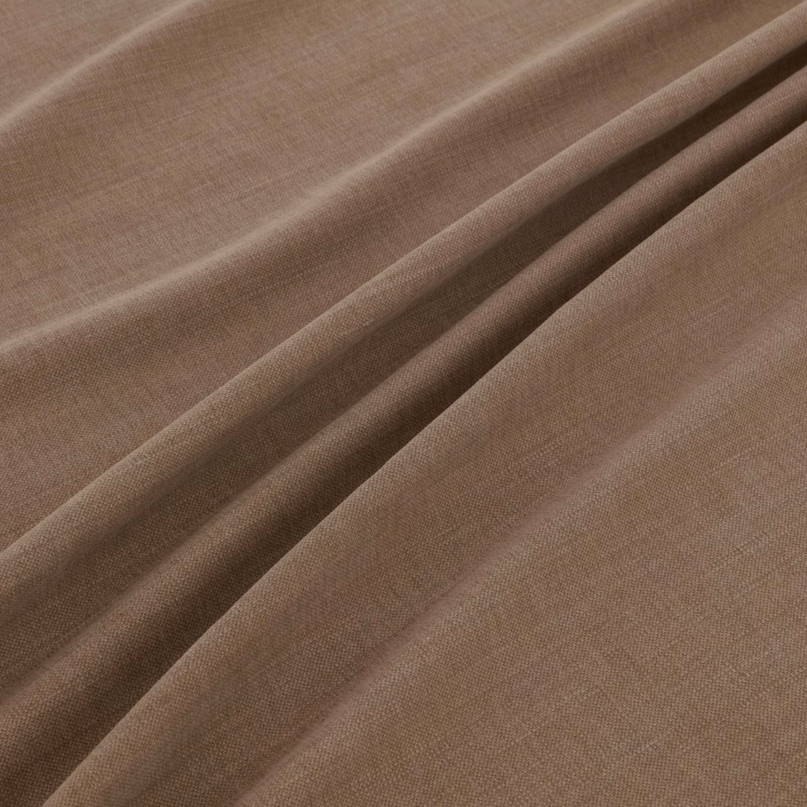 Warm cappuccino taupe woven fabric draped in folds with a fine even texture