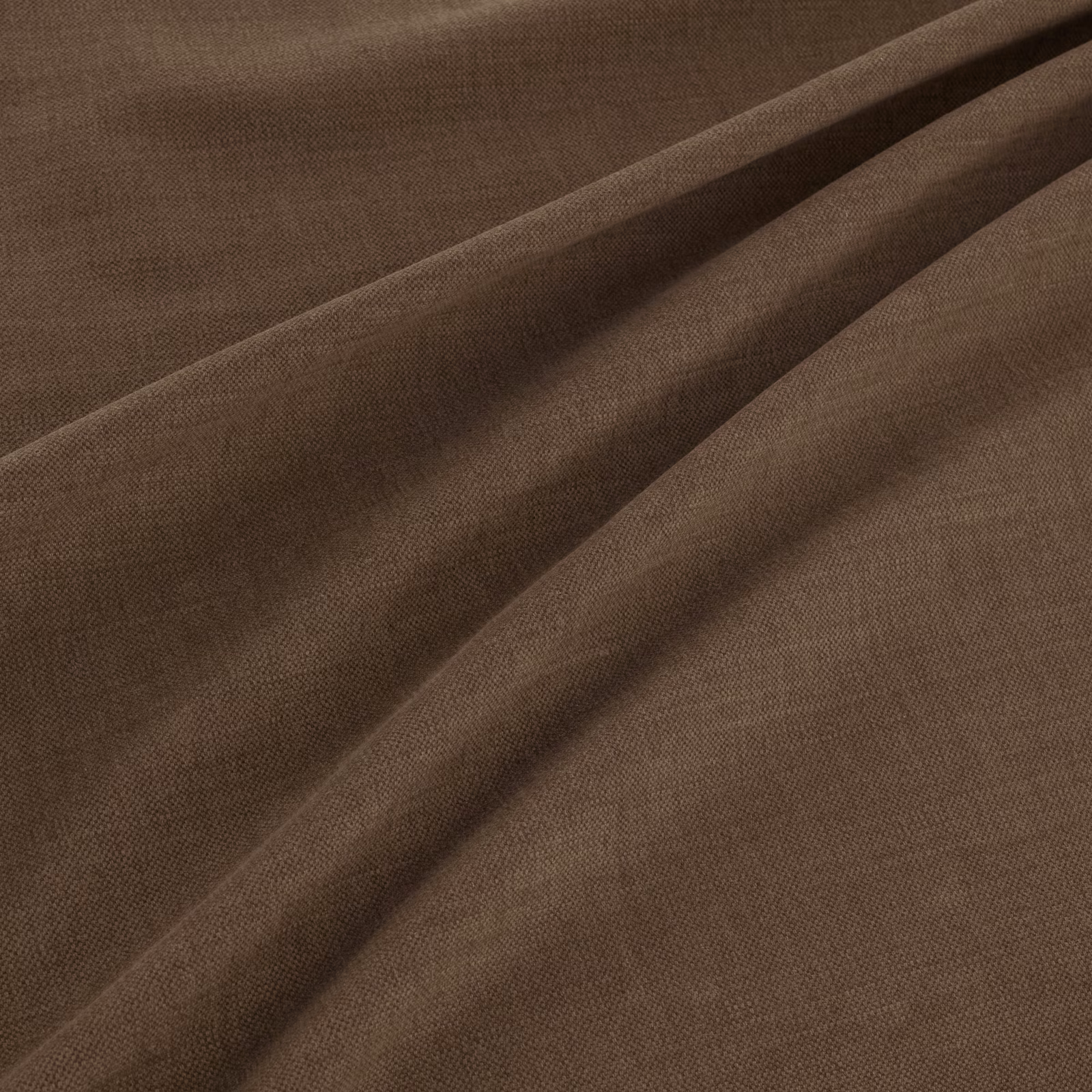 Chocolate-brown plain weave fabric shown in soft diagonal folds