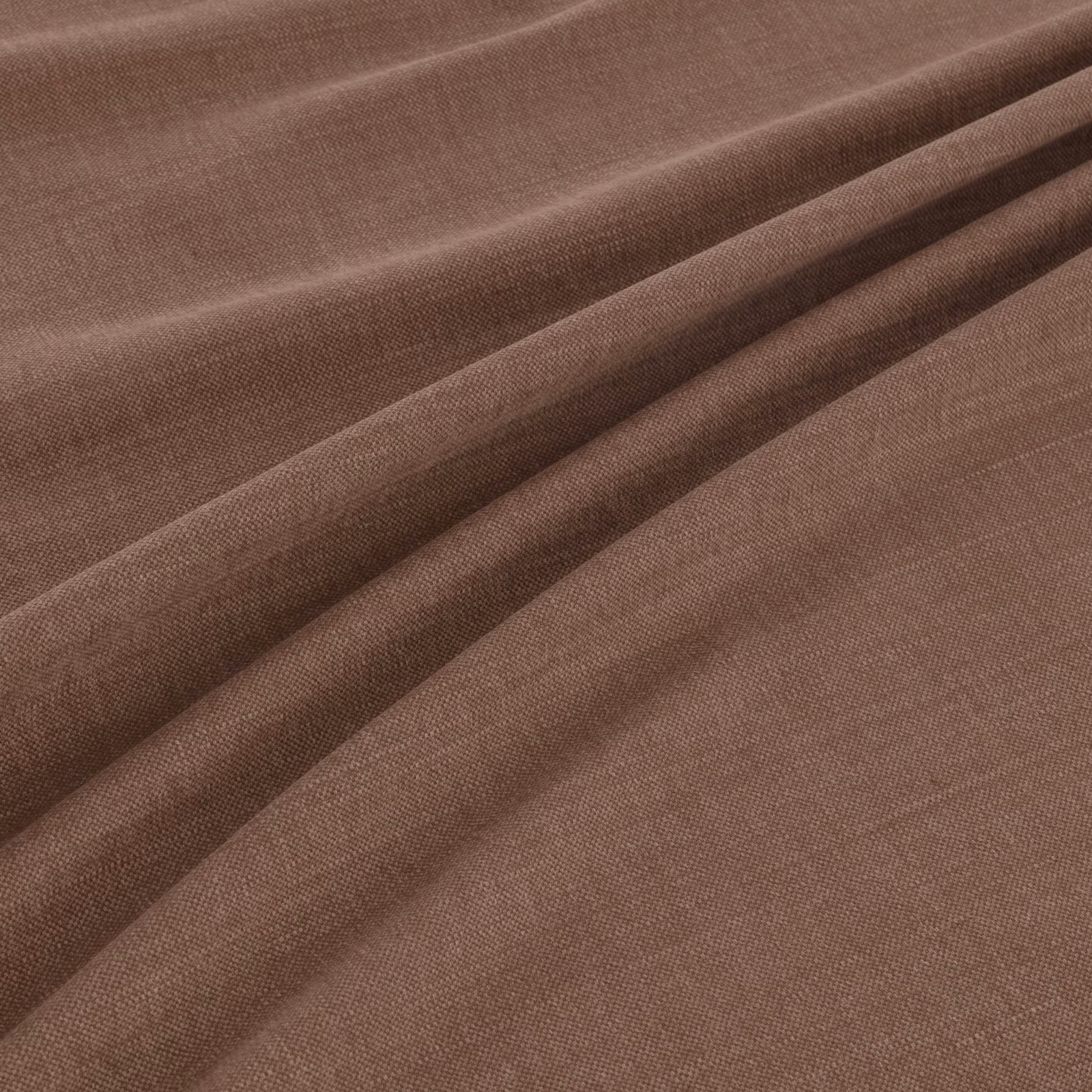 Warm cinnamon-brown woven textile with fine texture and relaxed diagonal folds