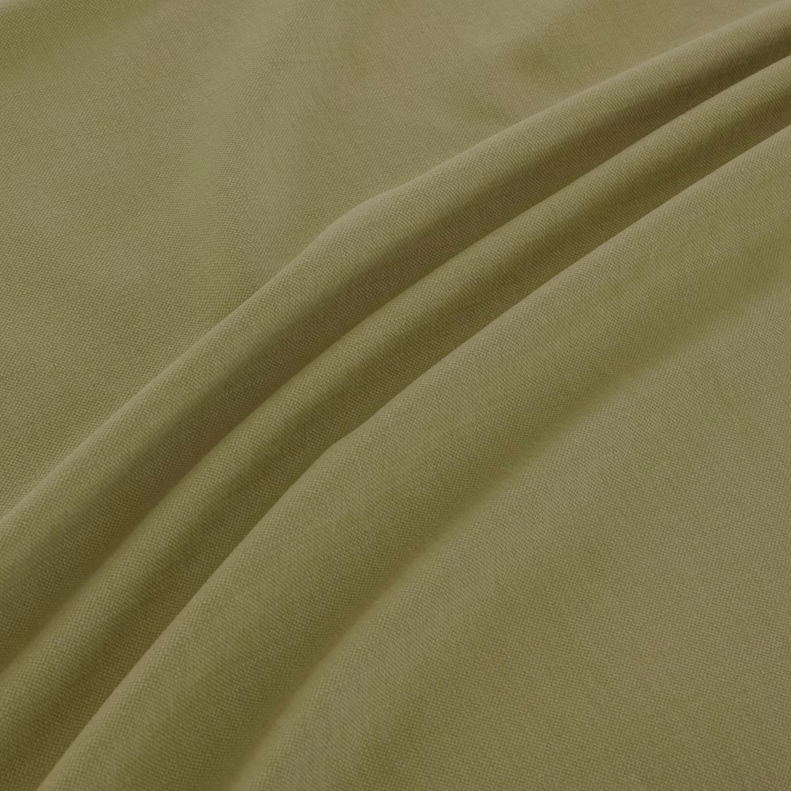 Muted olive-green finely woven fabric gathered into soft diagonal folds