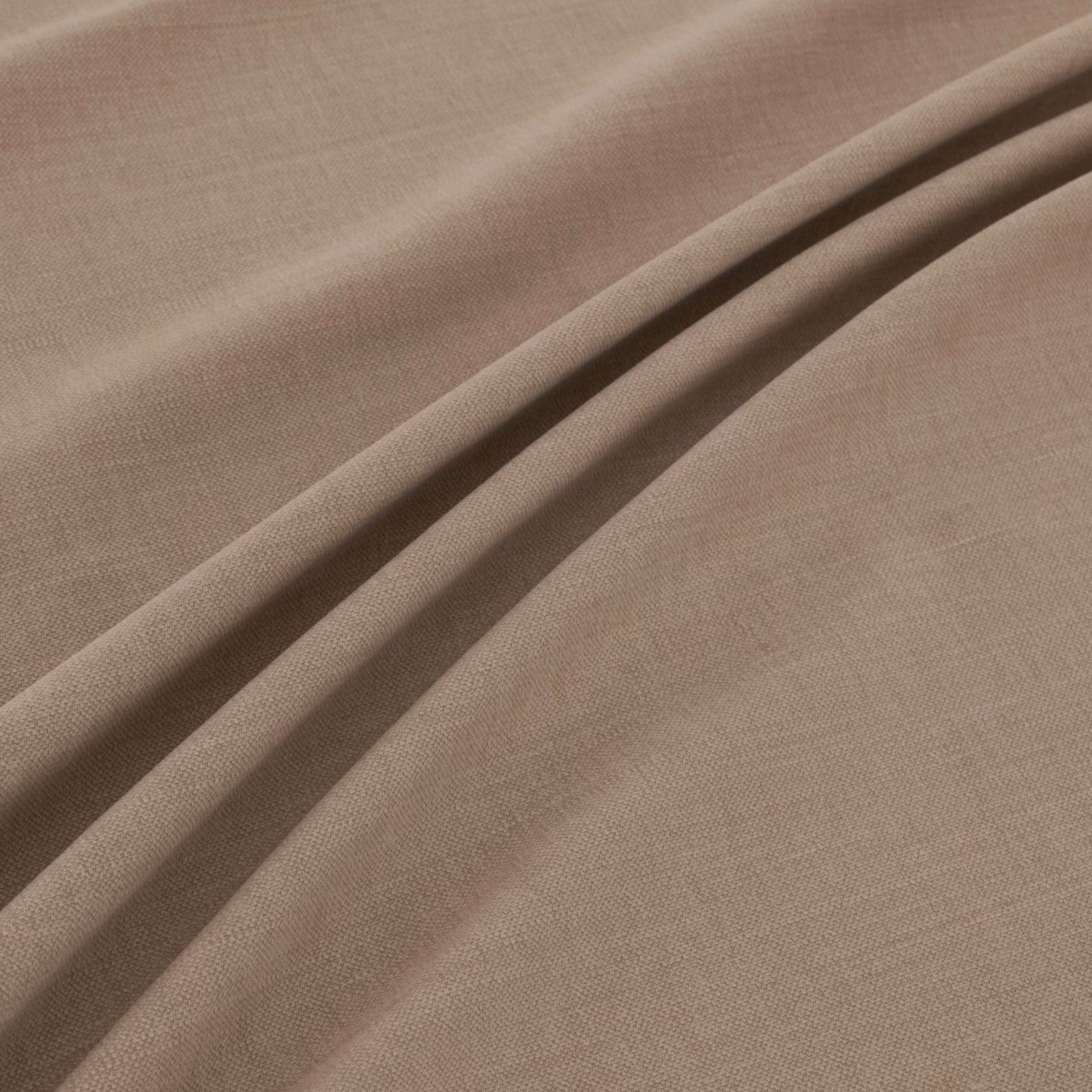 Mushroom taupe plain-weave fabric draped in soft folds with fine visible texture