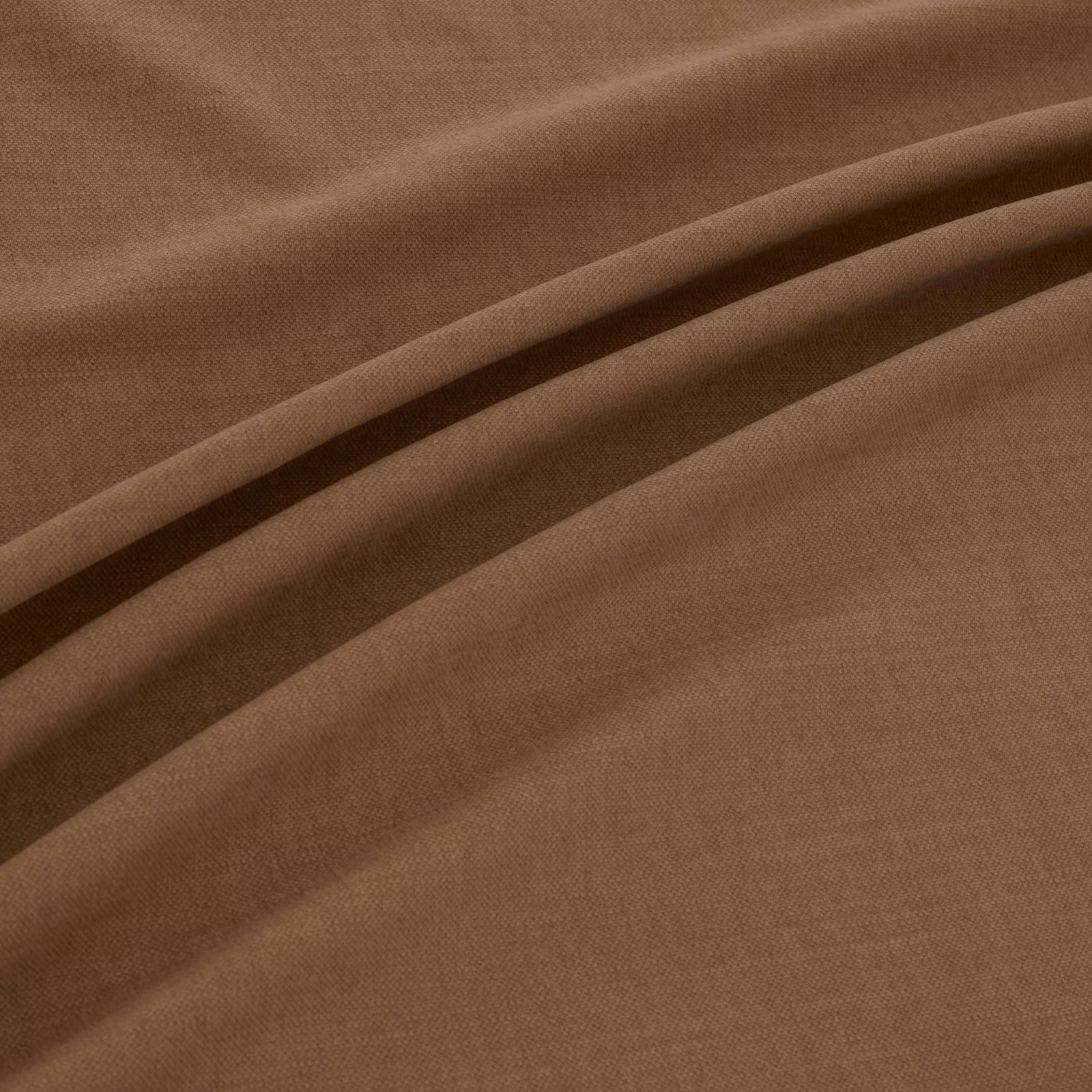 Warm mocha-brown plain weave fabric draped in soft, dimensional folds