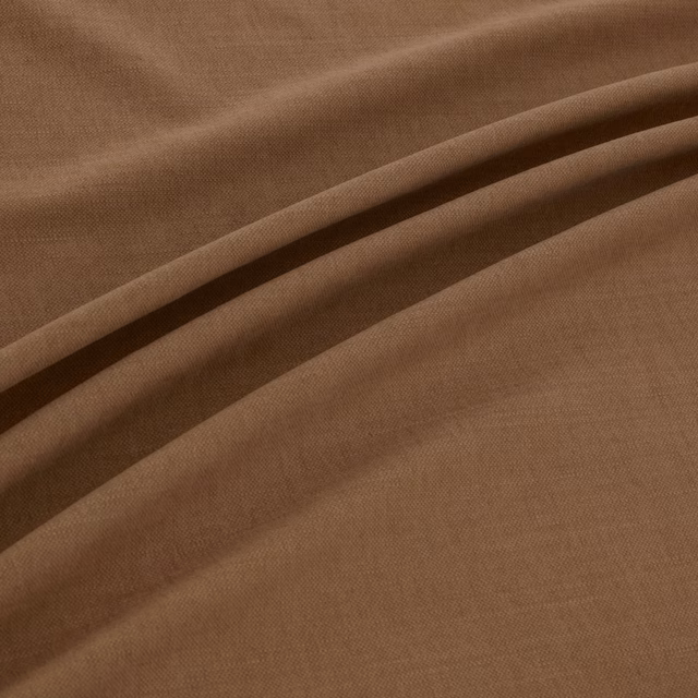 Warm mocha-brown plain weave fabric draped in soft, dimensional folds