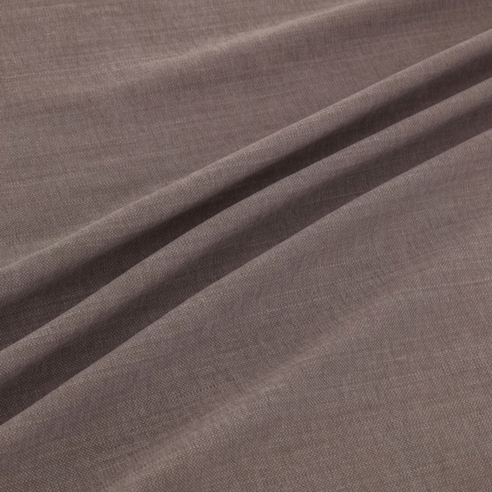 Cool pewter taupe fabric with a fine woven surface and soft diagonal folds
