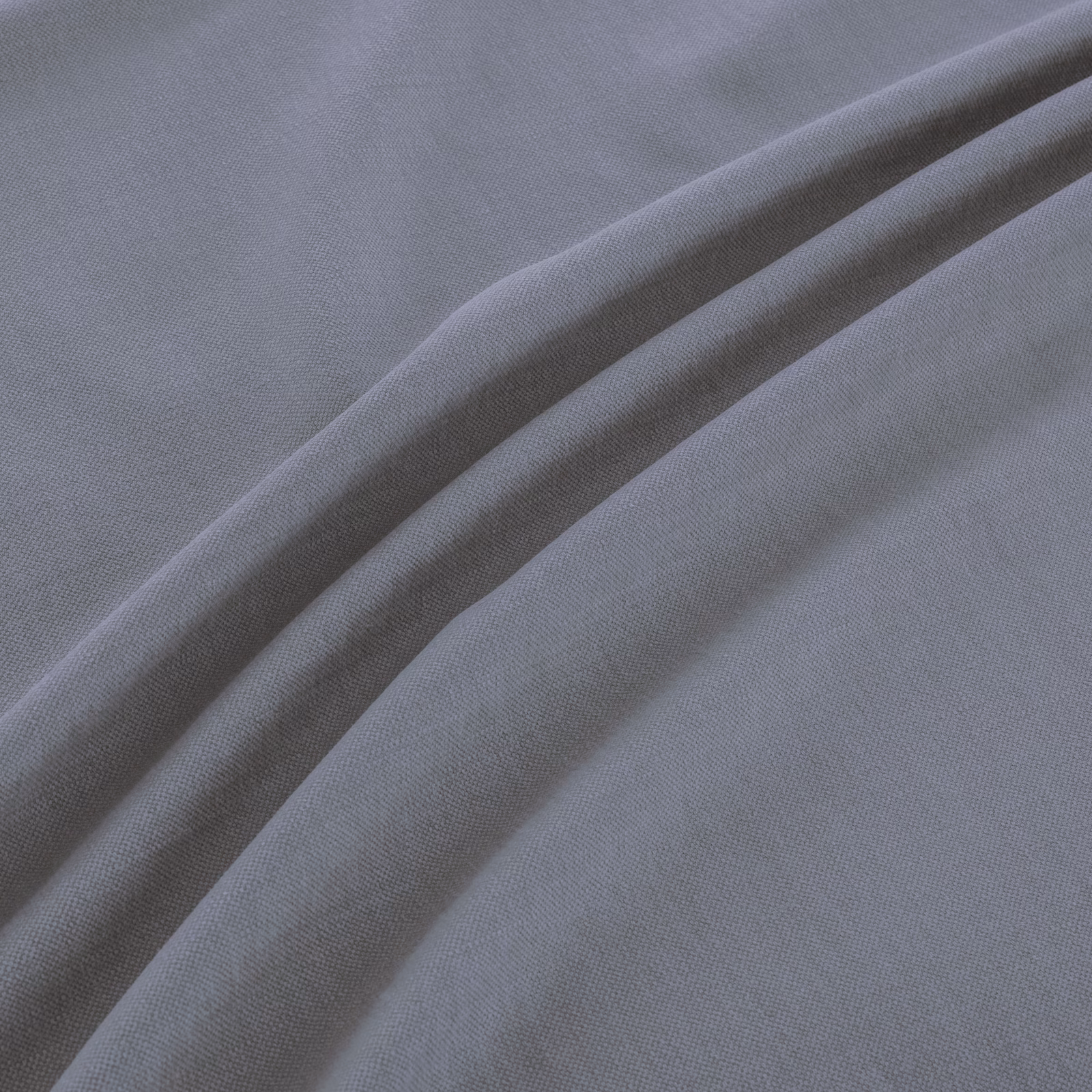 Folded muted blue-grey fabric showing a fine plain weave and soft fluid folds