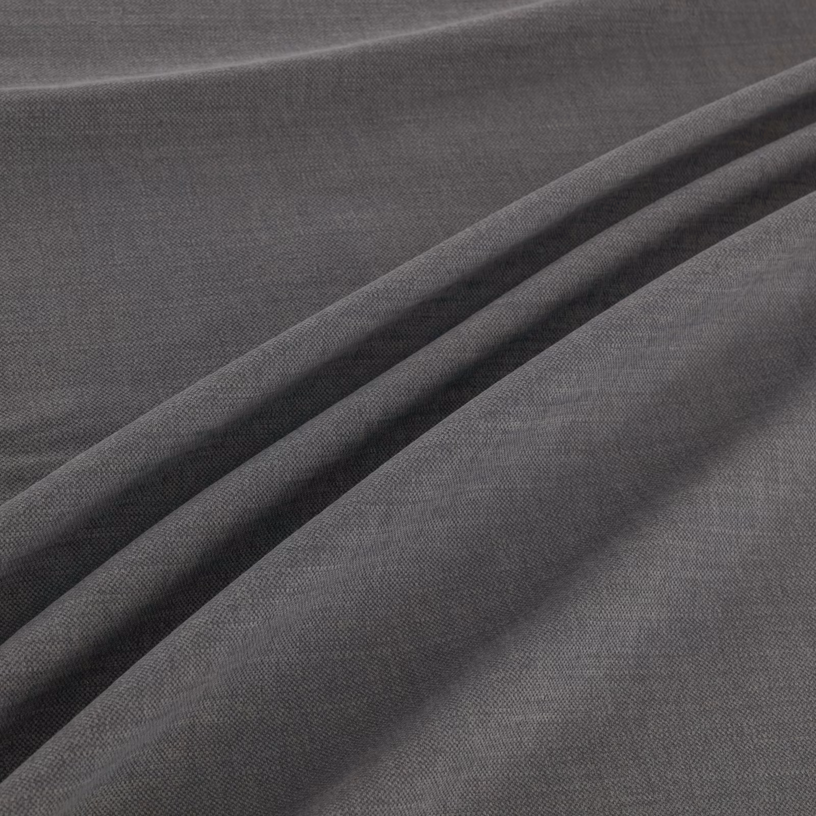 Cool slate-grey plain weave with fine texture gathered into soft diagonal folds