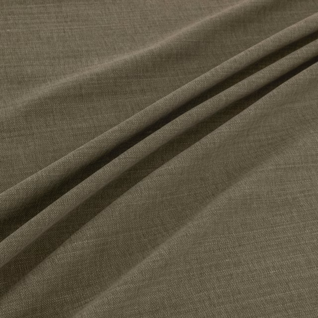 Muted olive-taupe plain weave fabric folded to reveal subtle tonal texture