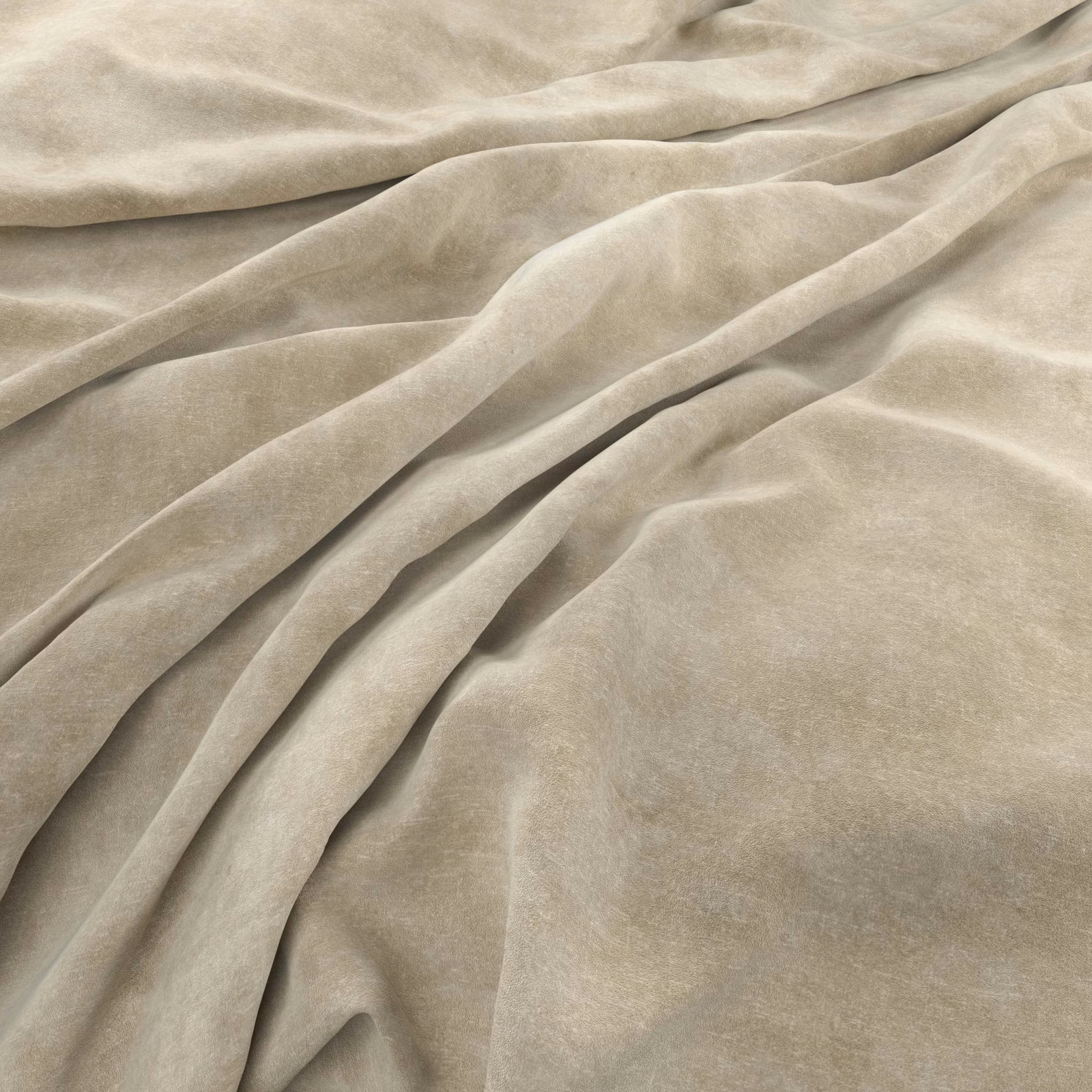 Warm almond beige velvet-like fabric draped in softly shaded folds