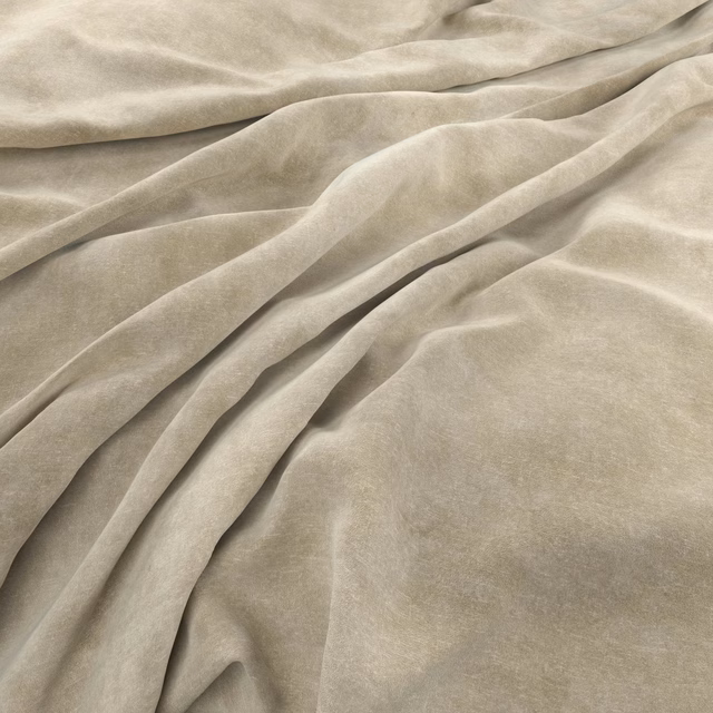 Warm almond beige velvet-like fabric draped in softly shaded folds