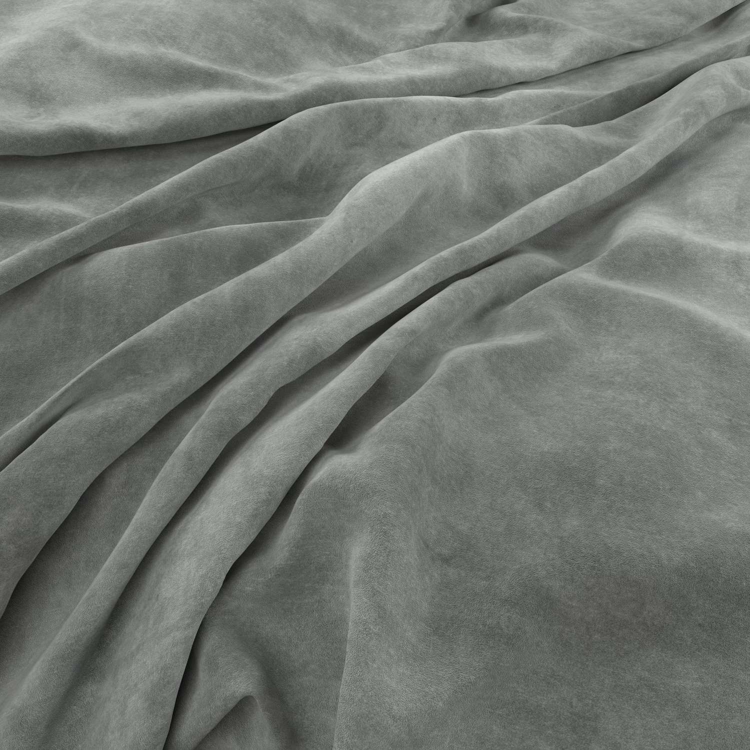 Cool aluminium-grey velvet-like fabric gathered into soft, light-catching folds