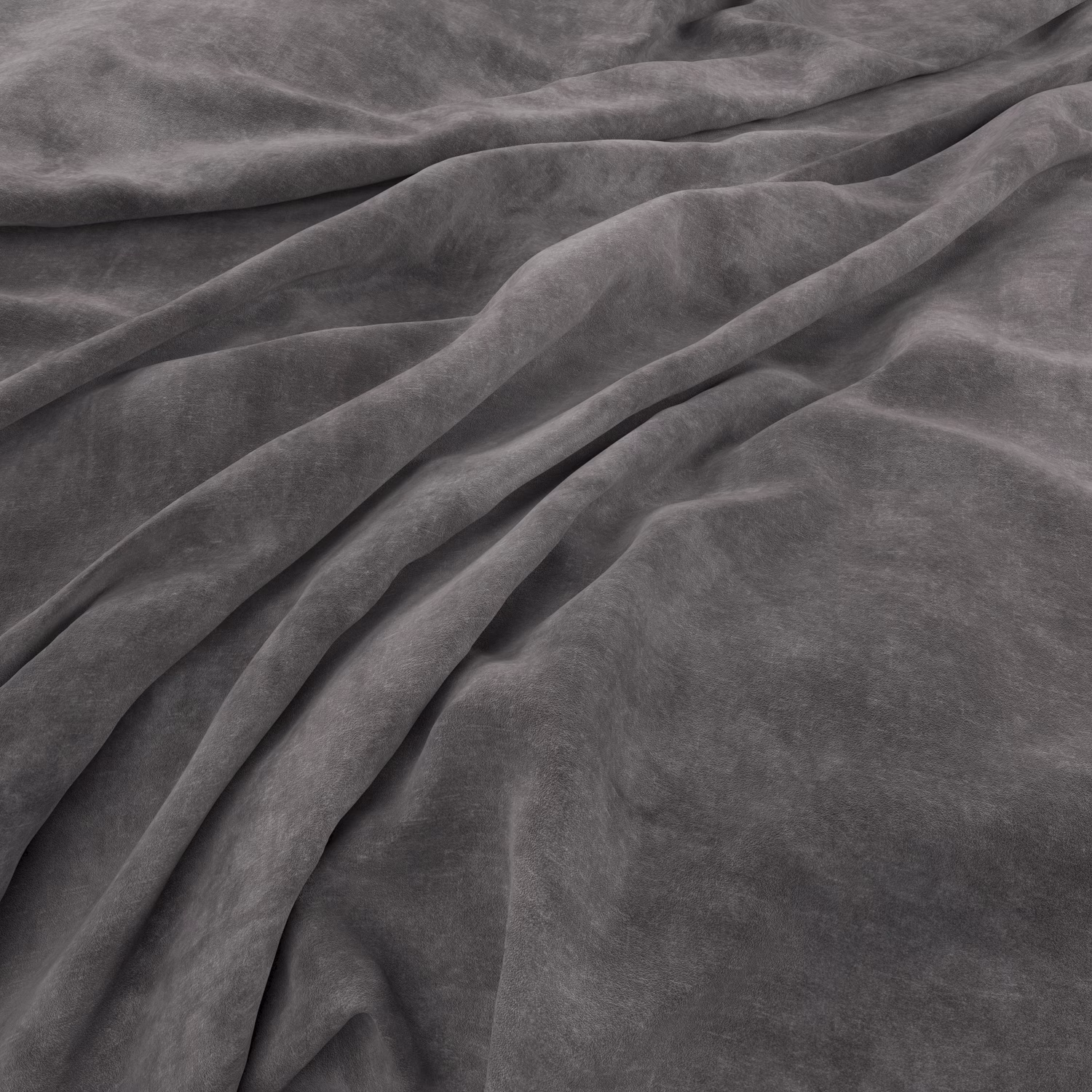 Deep smoky-grey velvet-look fabric with soft nap and flowing draped folds