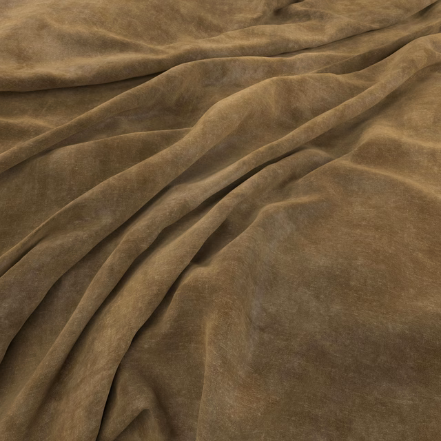 Warm olive-brown velvet with plush pile and shifting sheen across gathered folds