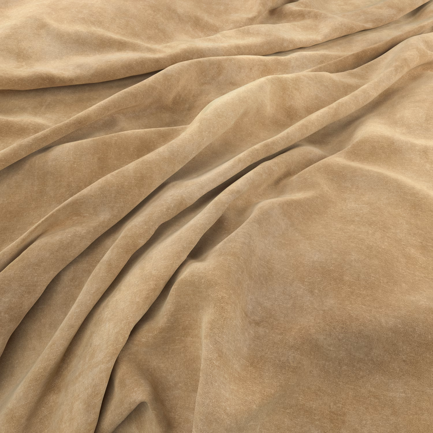 Warm champagne-beige velvet draped in broad folds with softly shifting sheen