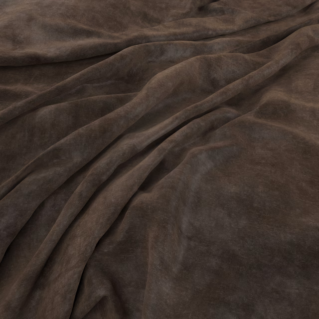 Deep chocolate-brown velvety fabric gathered into soft, light-catching folds