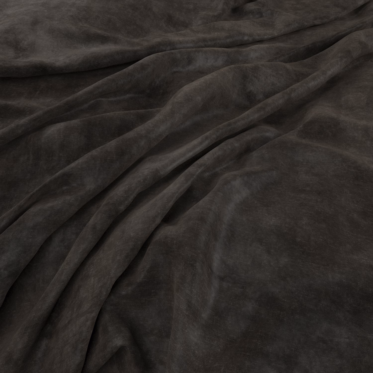 Deep coal-grey plush velvet-look fabric with soft highlights across gathered folds