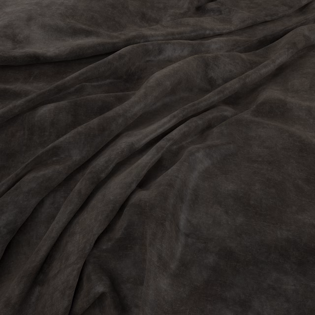 Deep coal-grey plush velvet-look fabric with soft highlights across gathered folds