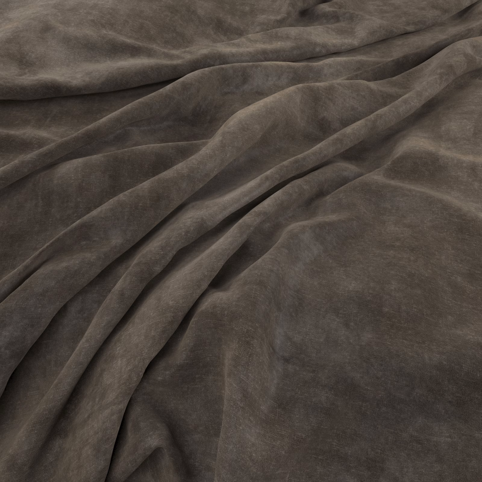 Smoky taupe-grey velvet-like fabric draped in soft, light-catching folds