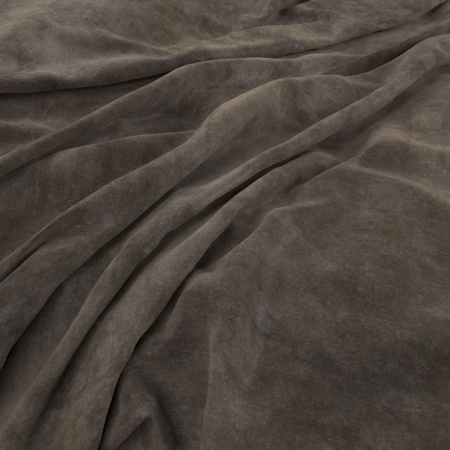 Smoky taupe-grey velvet-like fabric draped in soft, light-catching folds