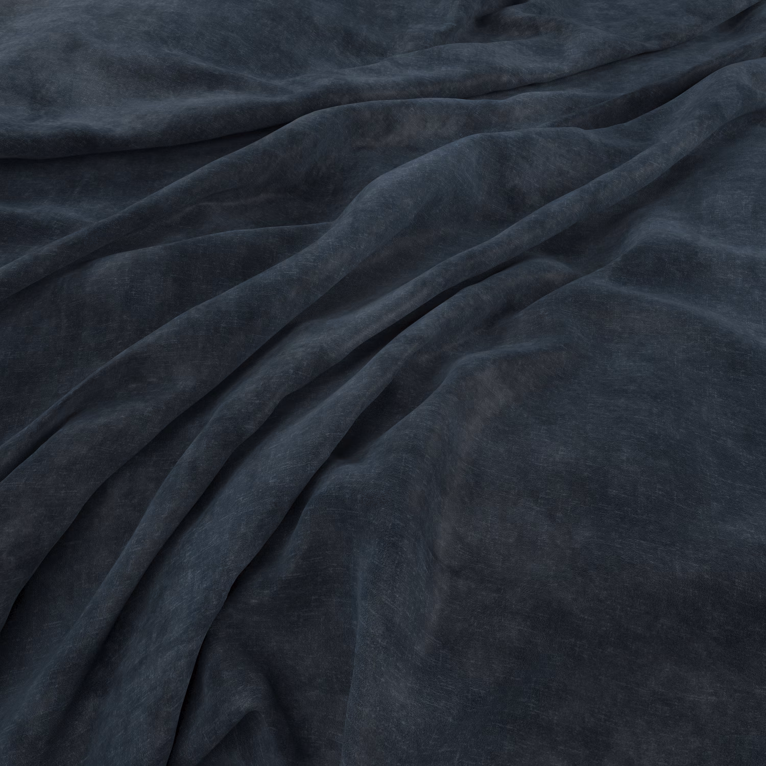 Deep smoky indigo fabric with a soft brushed nap shown in flowing folds