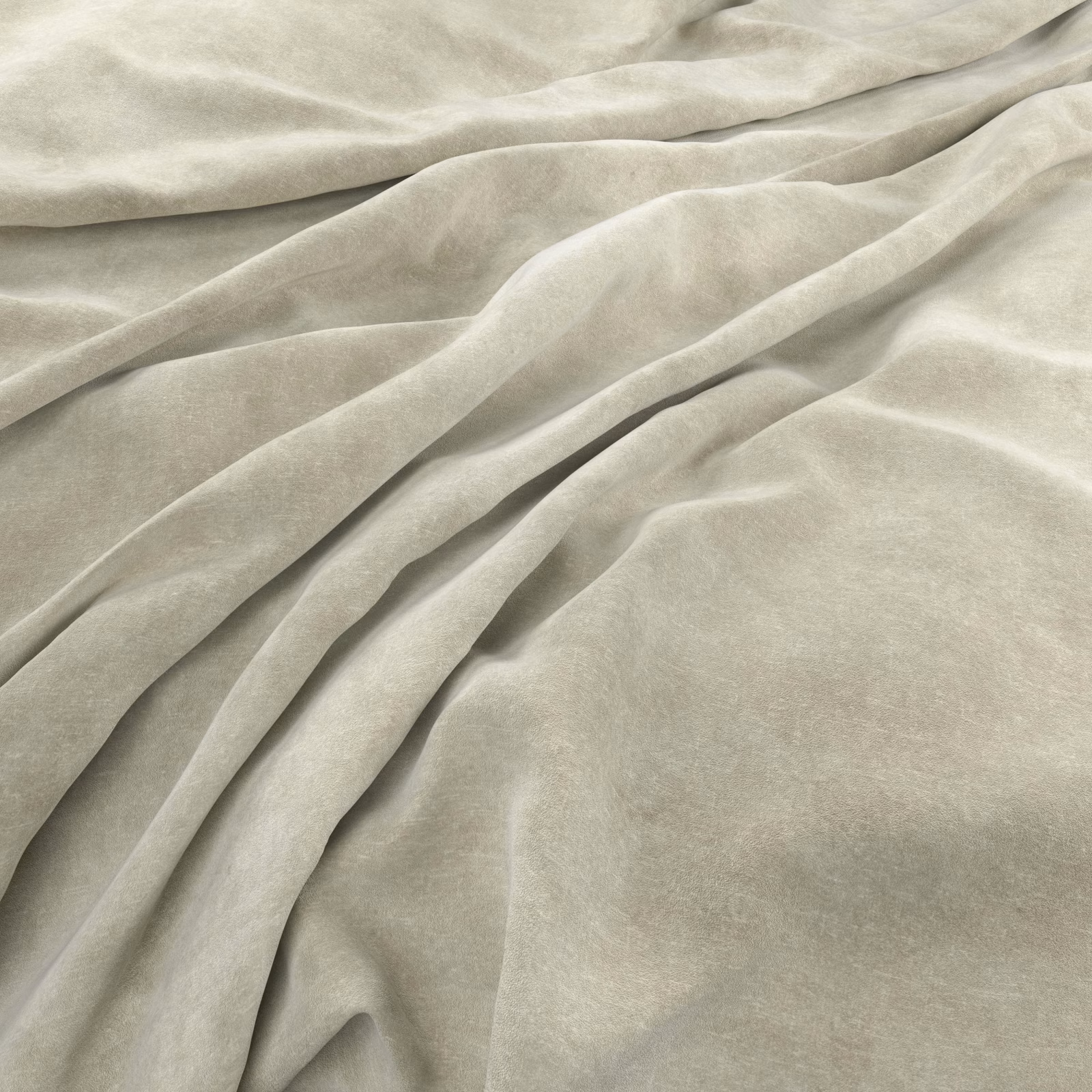 Pale ivory fabric with a brushed sheen falling into soft, fluid folds