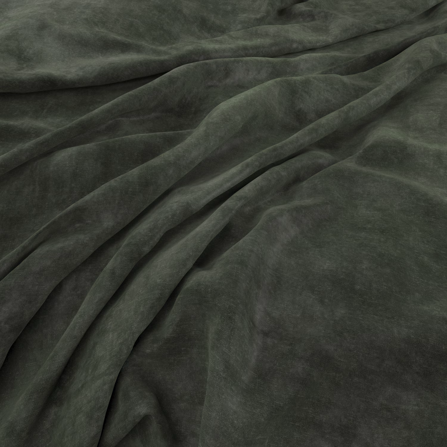 Deep jade-green plush fabric draped in folds, showing a softly mottled nap