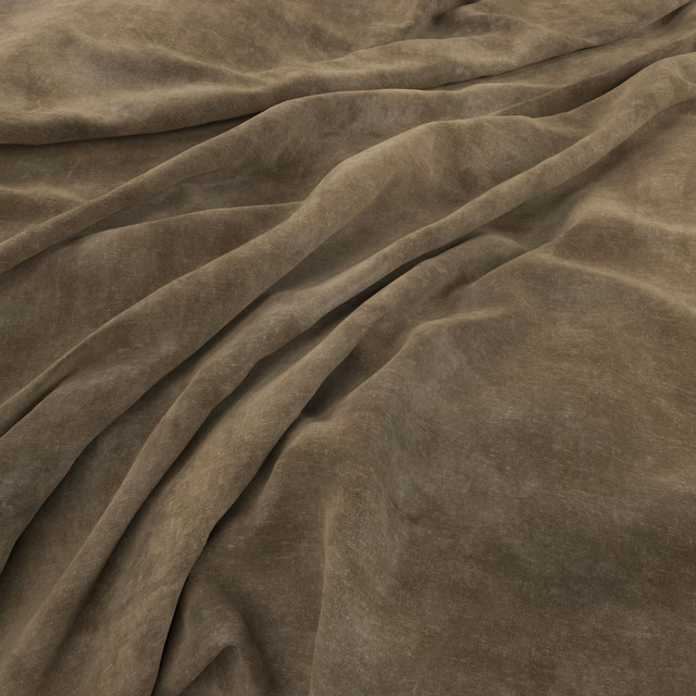 Warm latte-taupe pile fabric draped in broad folds with subtle brown shading