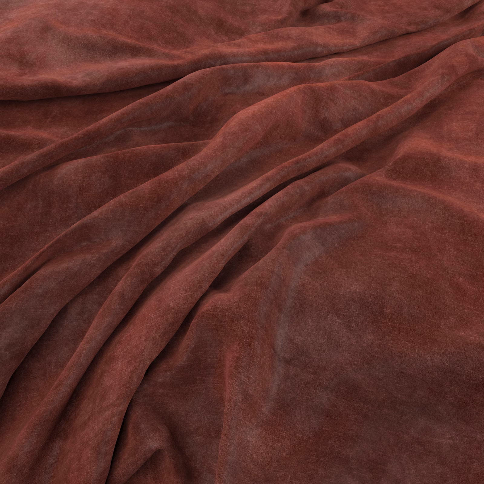 Deep madder-red velvet-like fabric with softly brushed pile and shaded folds