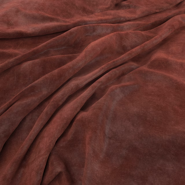 Deep madder-red velvet-like fabric with softly brushed pile and shaded folds