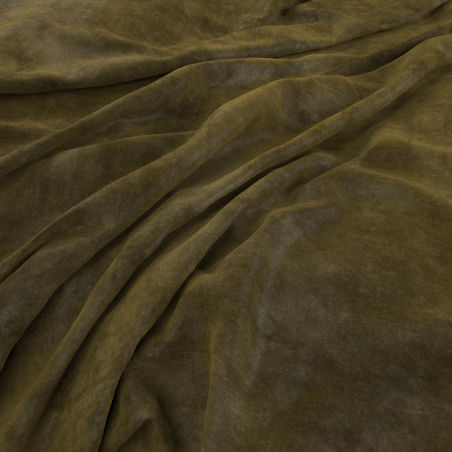 Deep moss-green velvety fabric gathered into softly reflective folds