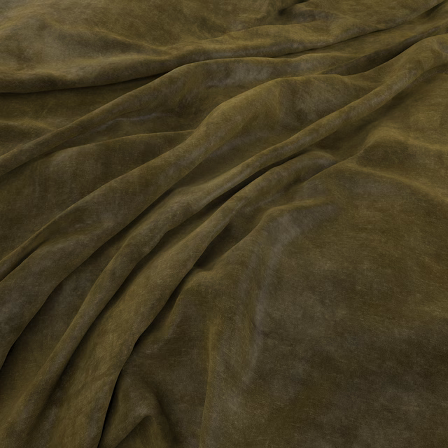 Deep moss-green velvety fabric gathered into softly reflective folds