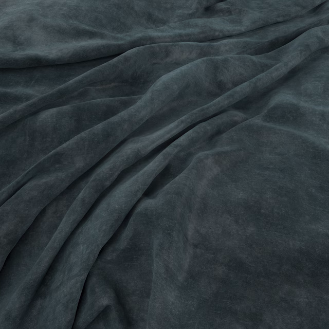 Deep ocean-teal fabric with a soft plush nap gathered into broad flowing folds