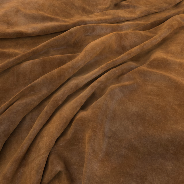 Warm ochre-brown velvet with golden highlights and deep sculptural folds across the swatch