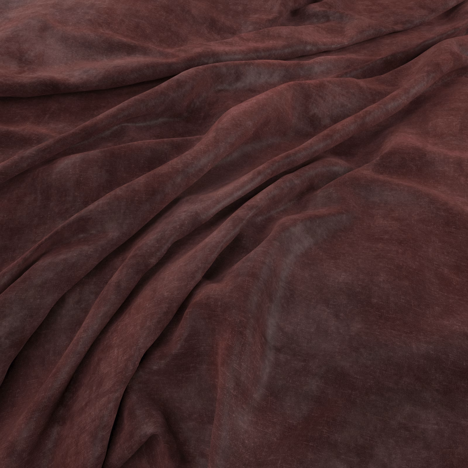 Deep oxblood velvet-like fabric with softly shifting highlights across gathered folds