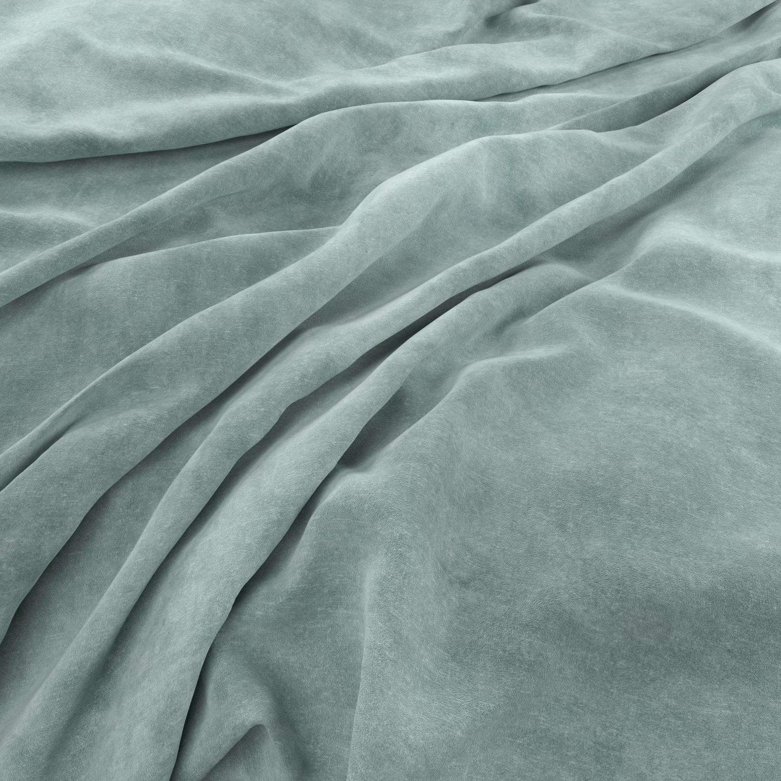 Powder-green plush fabric with softly shifting nap shown in loose folds
