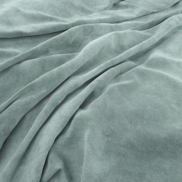 Powder-green plush fabric with softly shifting nap shown in loose folds