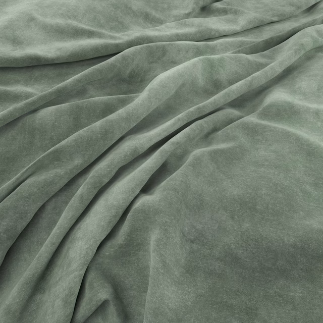 Muted seaglass-green velvety fabric with soft directional pile and flowing folds