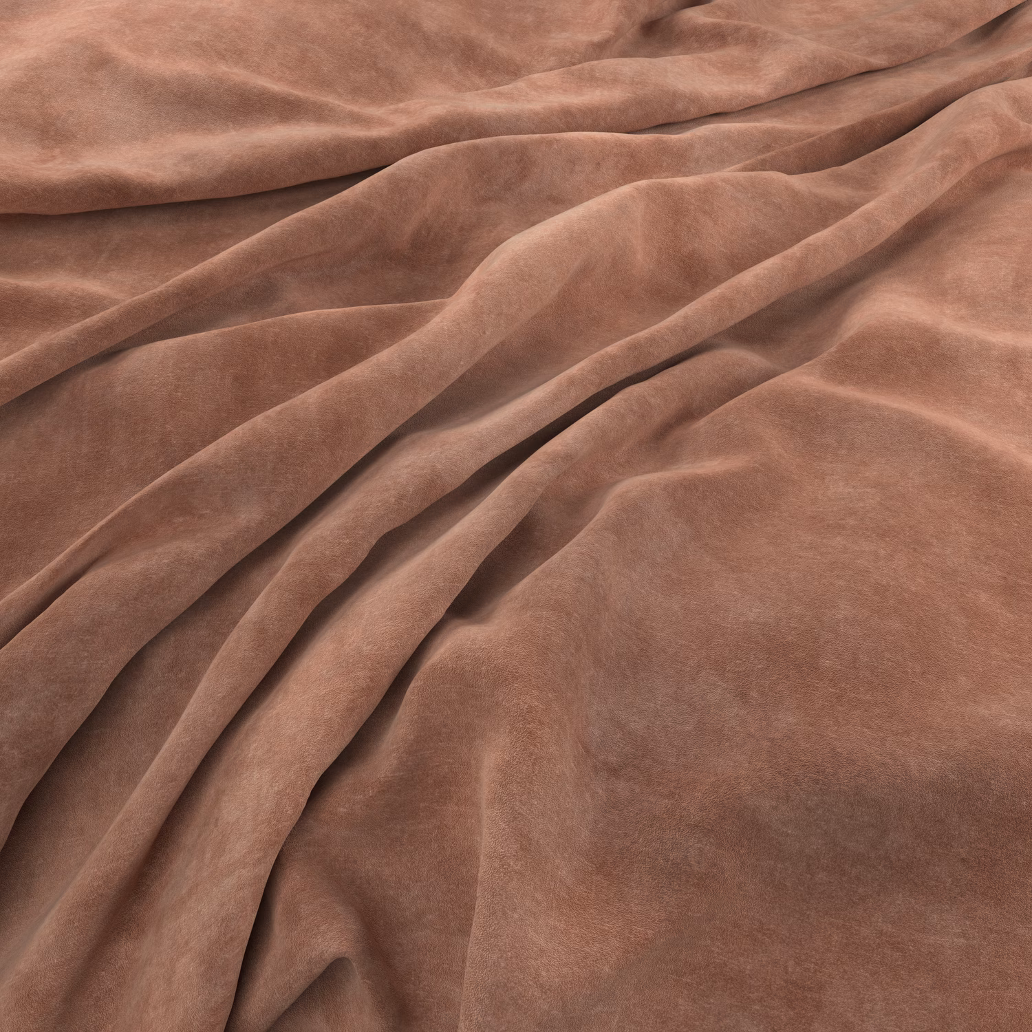 Muted terracotta velvet-like fabric draped in soft folds with a low sheen