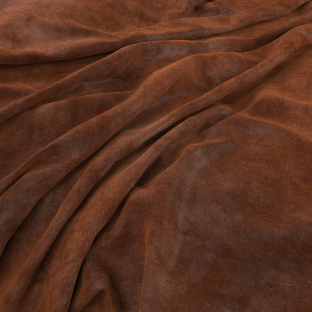 Deep umber brown plush fabric draped in broad folds with softly catching nap